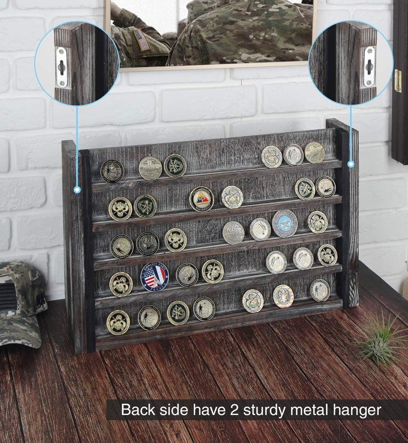 J JACKCUBE DESIGN Rustic Wood Wall Mount Coins Display Rack - 5 Tier Military Holder for Army, Air Force, Navy Awards Collectors Shelf - MK590A - Image 3